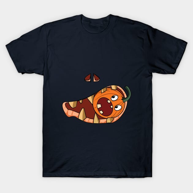 Spooky Jack O' Lantern Pumpkin Eating Pumpkin T-Shirt by qitrechio